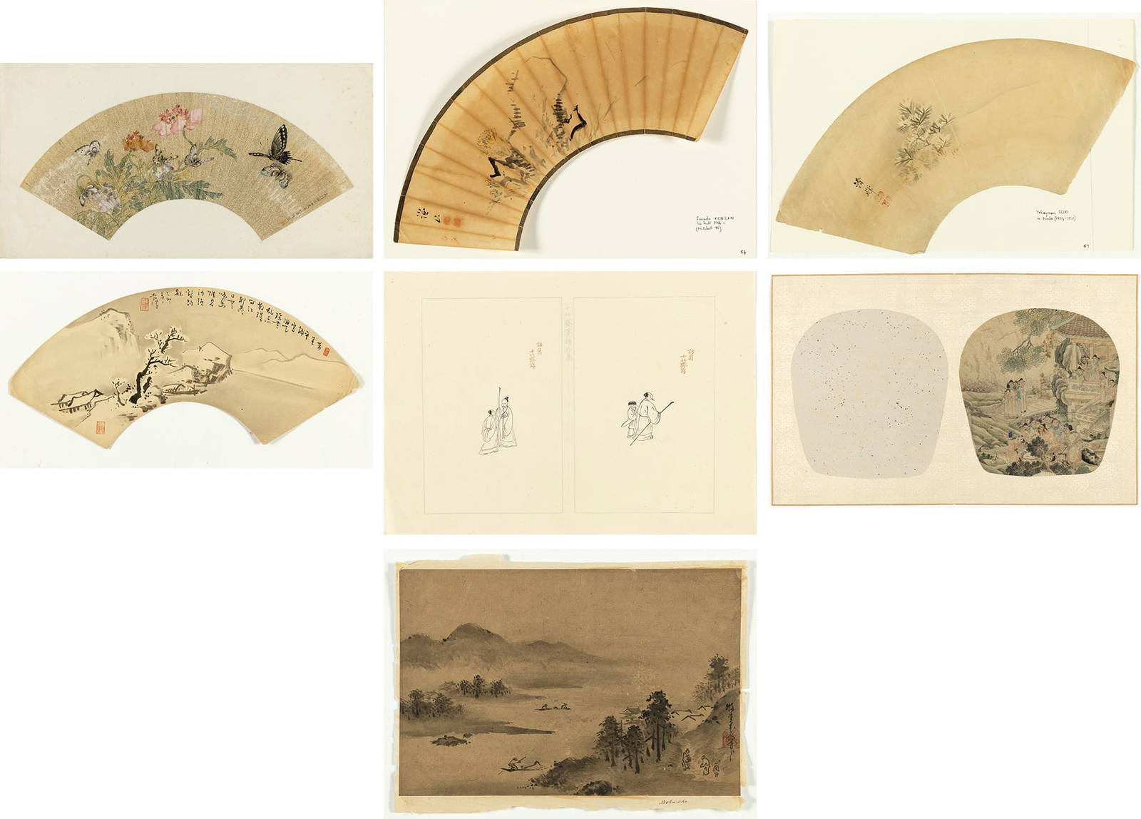 Seven Japanese and Chinese Paintings and Fan Paintings 19th-20th Century