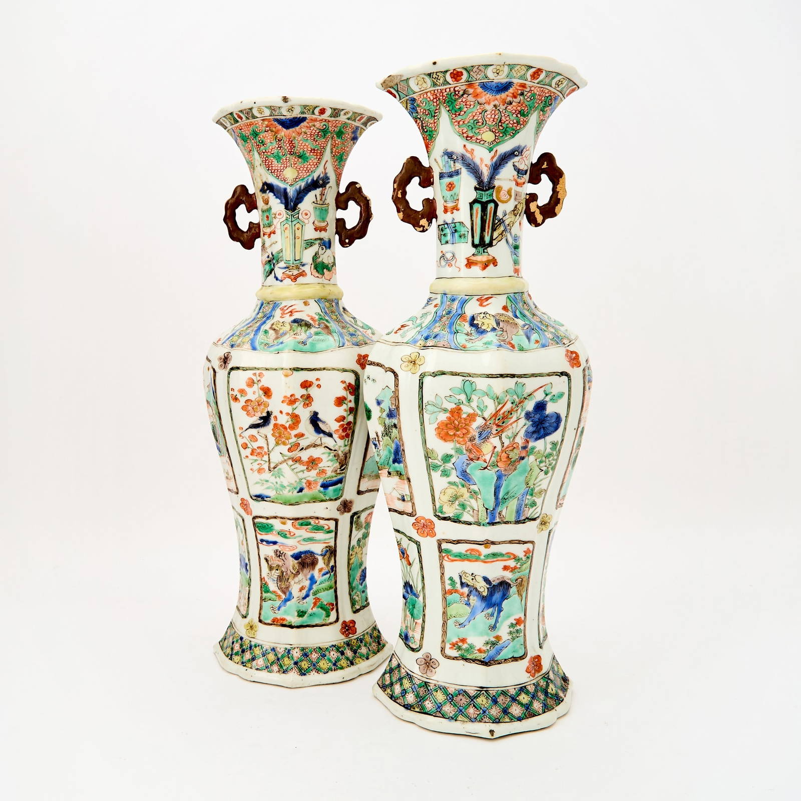 A Pair of Chinese Famille Verte Porcelain Vases Kangxi Period