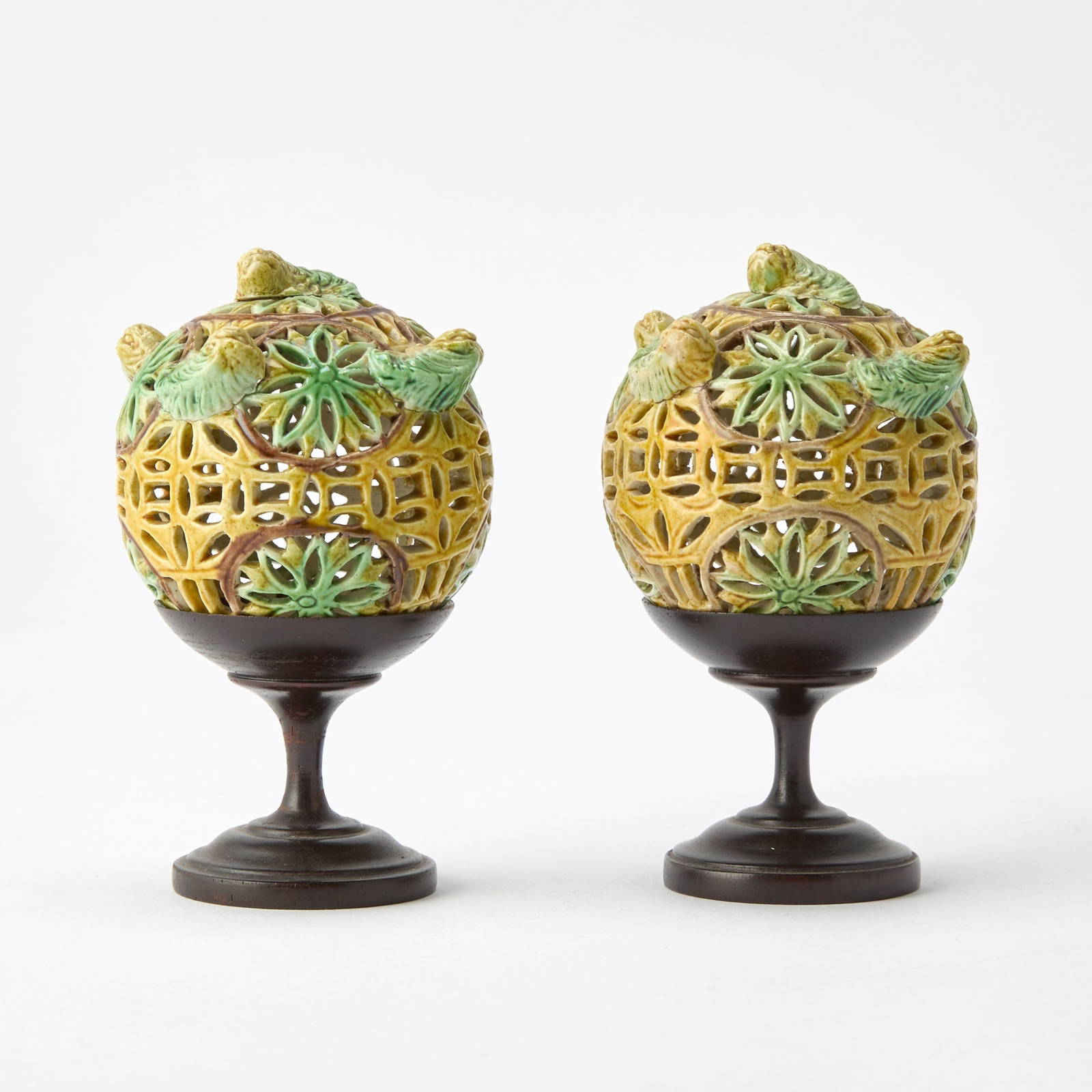 A Pair of Chinese Glazed Biscuit Porcelain Pomanders Kangxi Period