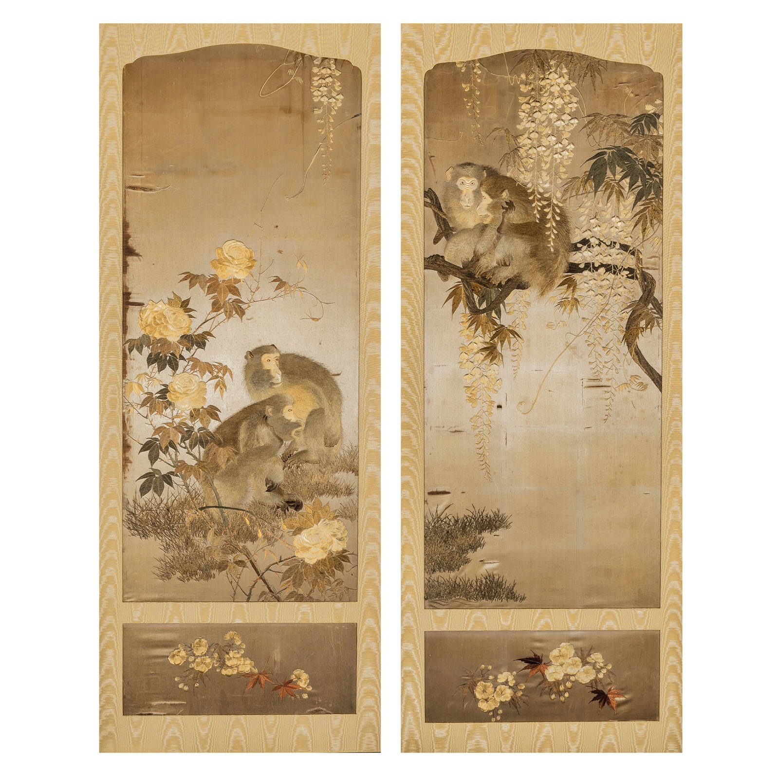 A Pair of Japanese Embroidered Silk Panels Meiji Period