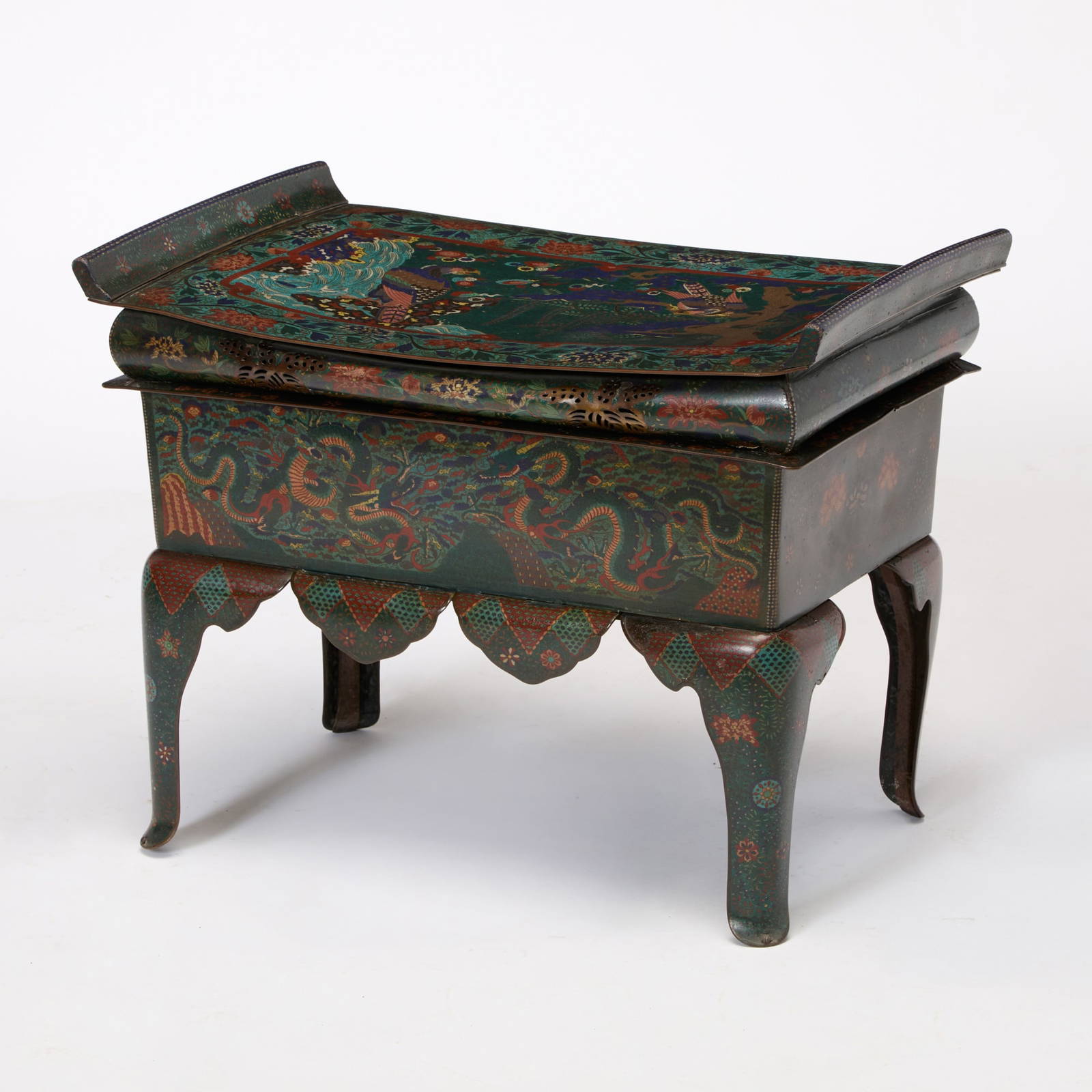 An Unusual Japanese Cloisonne Enamel Seat and Chest 19th Century