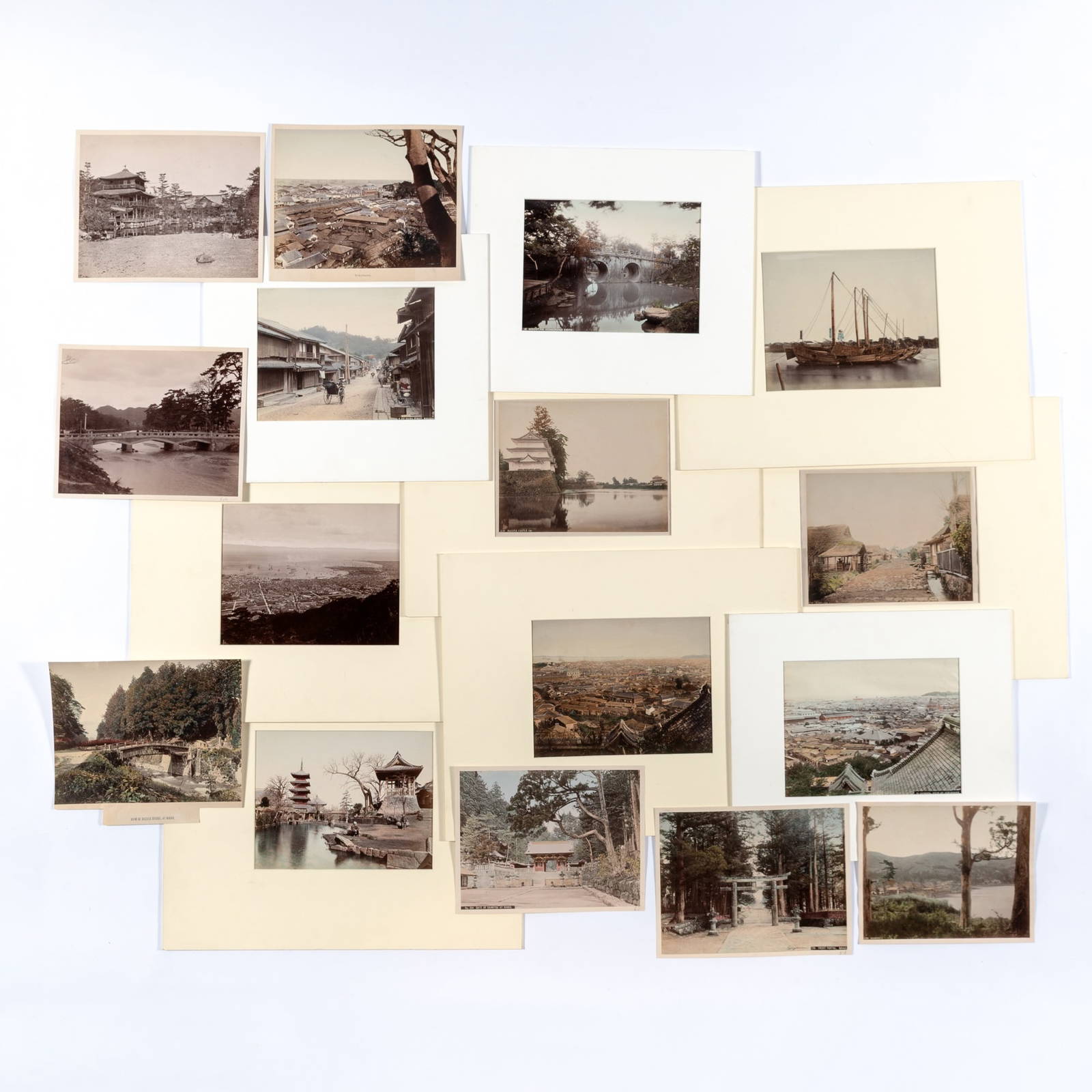 A Group of Japanese Albumen Prints Depicting Architectural and Man-made Structures Meiji Period