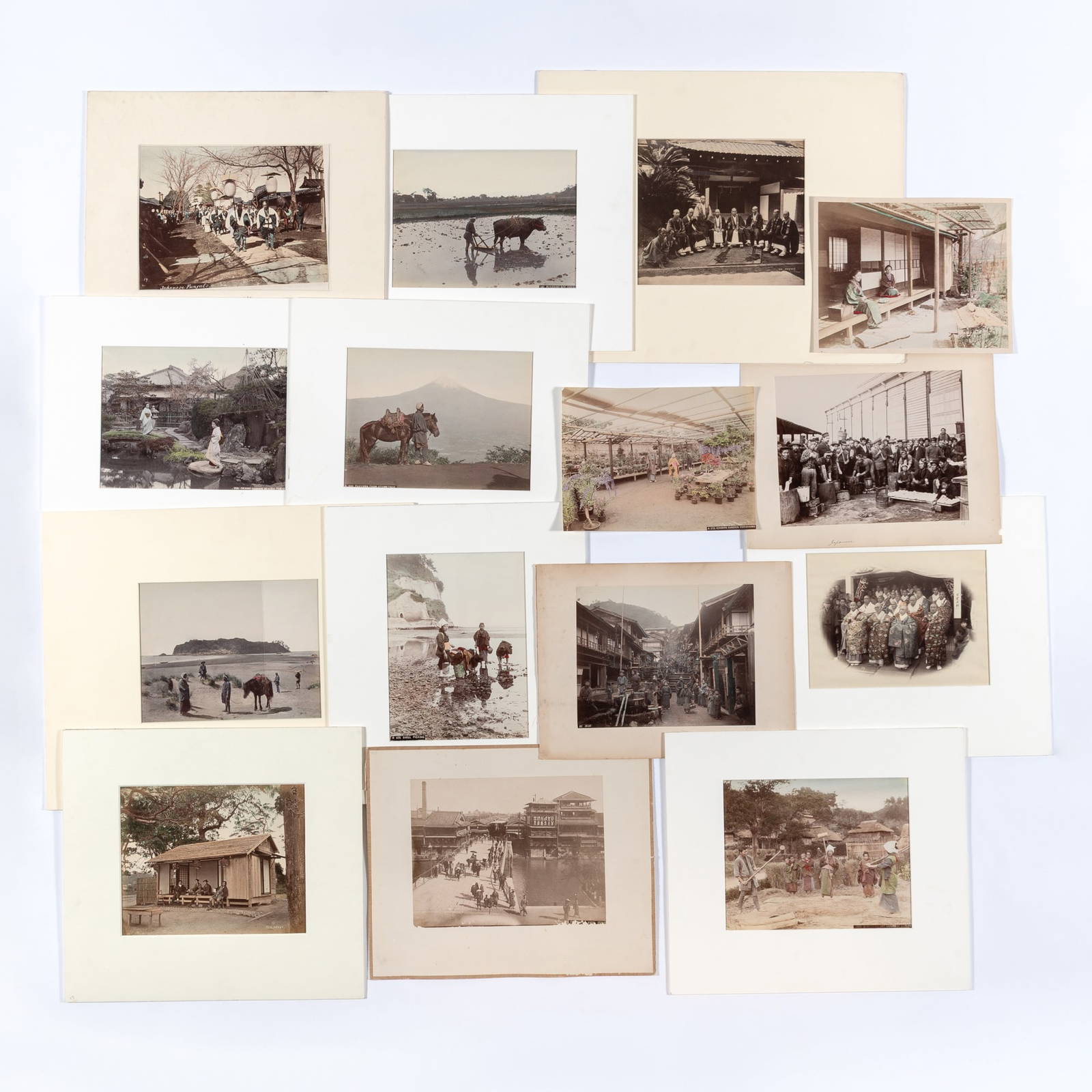A Group of Japanese Albumen Prints Showing Figural Scenes of Japanese Life Meiji Period