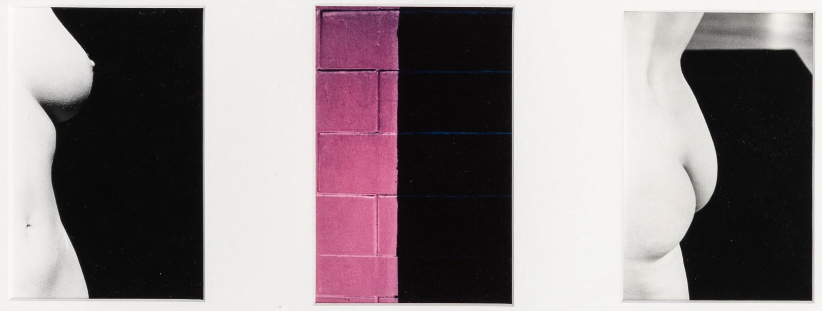 Ralph Gibson, unique triptych of nudes and architectural components: GIBSON, RALPH (b. 1939) Three untitled nude and architectural abstractions, likely from the Gotham Chronicles series, 1985. A unique composition, consisting of two gelatin silver print and a chromog