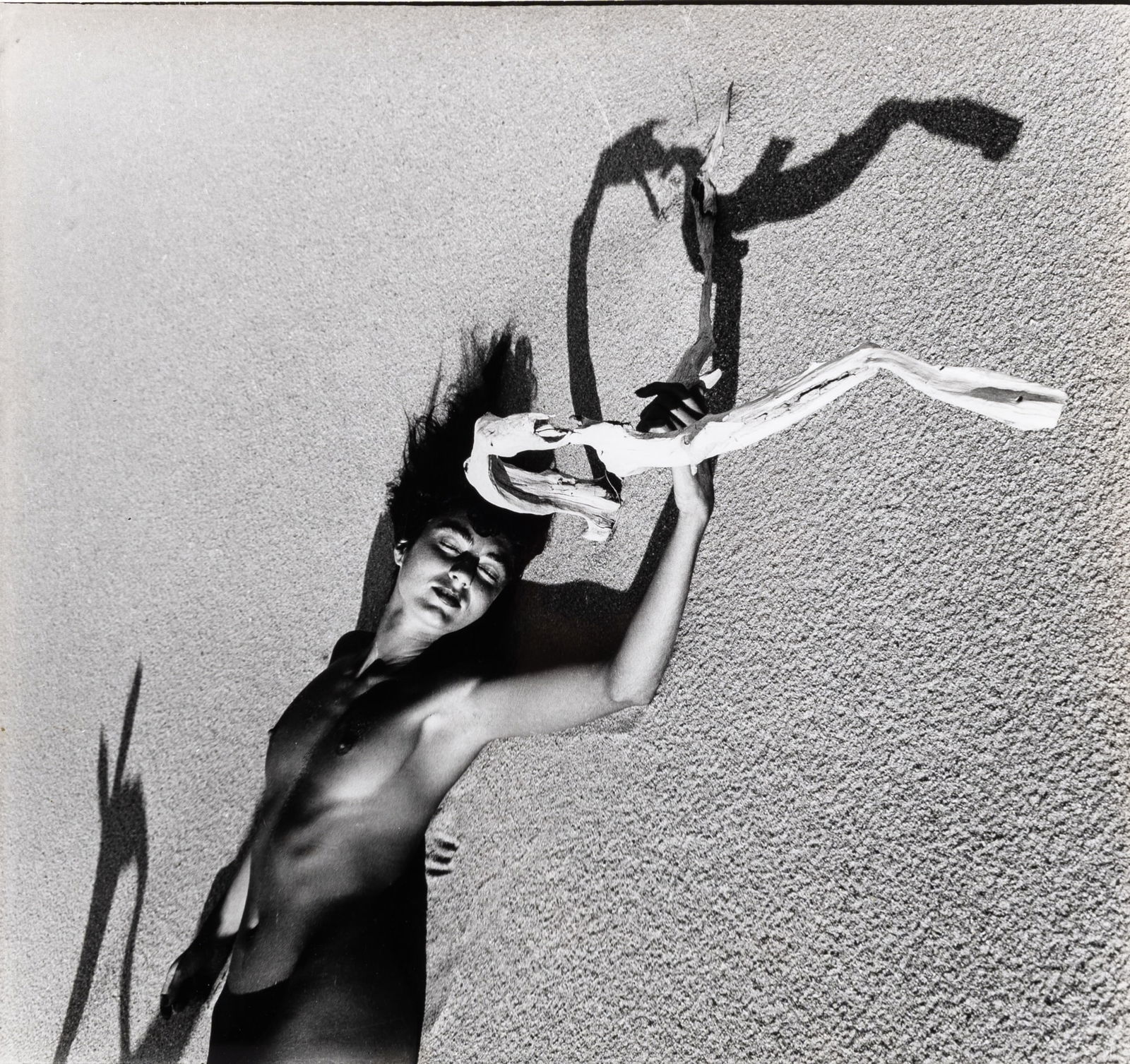 Herbert Matter, Mercedes Matter at the Beach: MATTER, HERBERT (1907-1984) [Untitled, Mercedes Matter with driftwood], circa 1940, printed later on Agfa paper. Gelatin silver print, 16 x 16 7/8 inches (405 x 430 mm), unsigned and unstamped, with