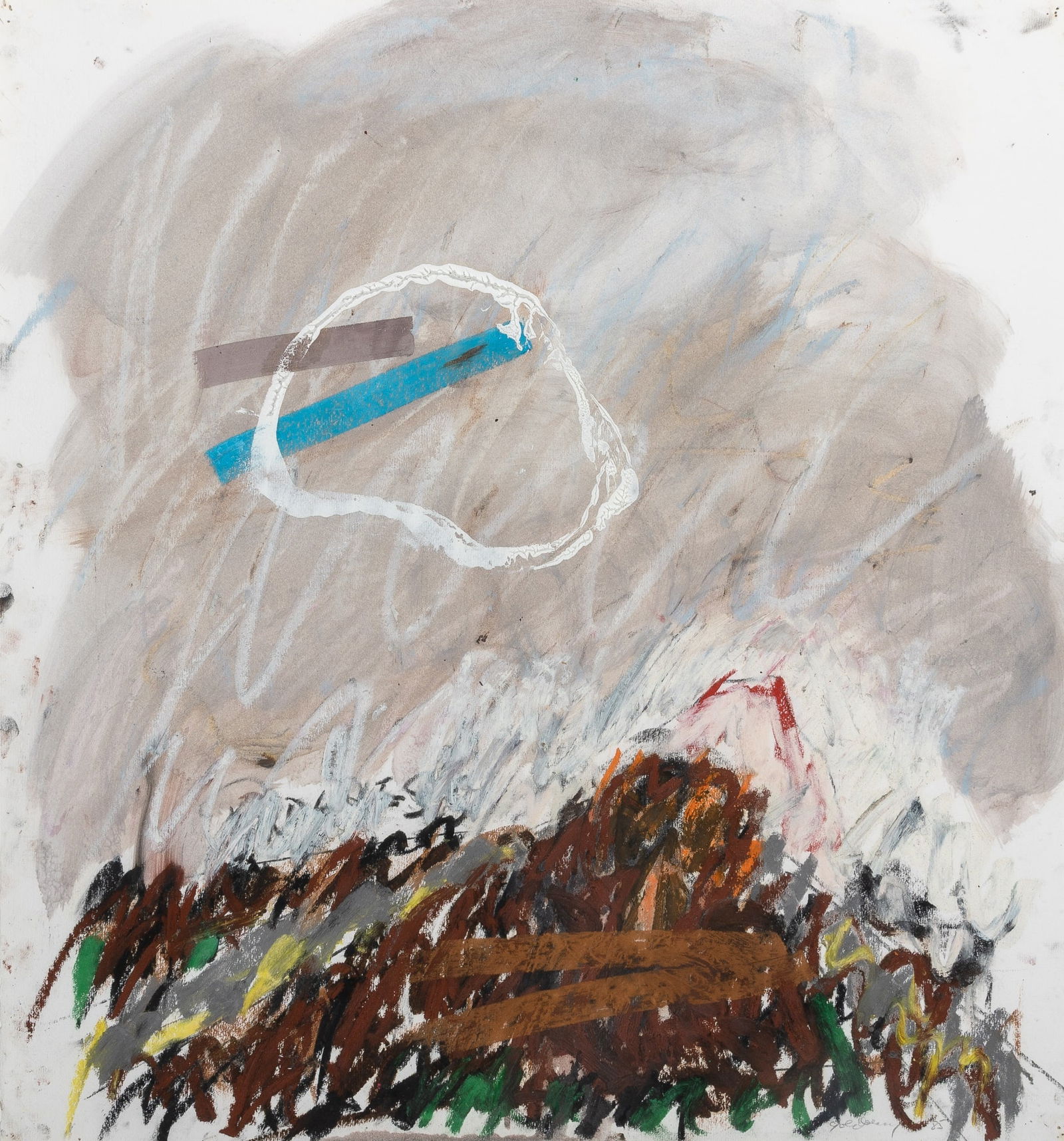 Michael Goldberg: American, 1924-2007Untitled, 1985Signed and dated goldberg 85 (lr)Oil, crayon and pastel on paper29 1/2 x 27 1/2 inches (74.9 x 69.9 cm) (Frame: 34 1/2 x 33 1/2