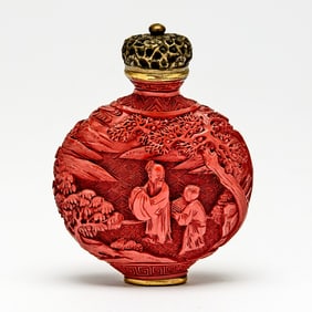 A Chinese Carved Cinnabar Snuff Bottle 19th century