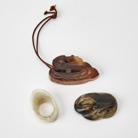 Three Chinese Jade Carvings Ming Dynasty