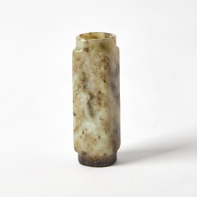A Small Chinese Mottled Jade Cong Ming Dynasty or Later