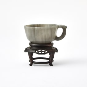 A Chinese Carved Jade Handled Cup Qing Dynasty