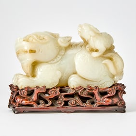 A Chinese White Jade Carving of a Qilin Qing Dynasty