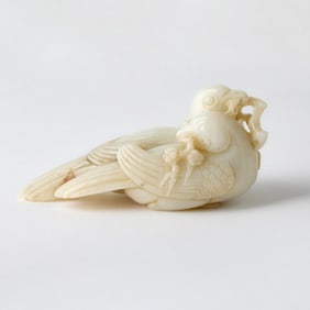 A Chinese Carved White Jade 'Mandarin Ducks' Group