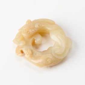 A Chinese White and Russet Jade 'Dragon' Plaque Early Qing Dynasty