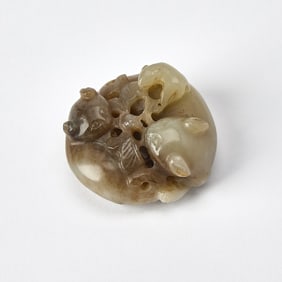A Chinese Pebbled Jade Carving of Double Badgers Qing Dynasty