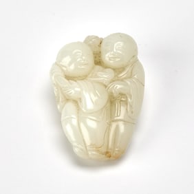 A Chinese White Jade Carving of Hehe Erxian 18th Century