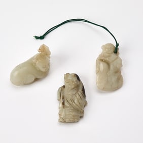 Three Chinese Carved Jade Figures 19th Century