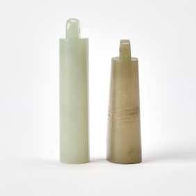 Two Chinese Carved Jade Plume Holders Qing Dynasty