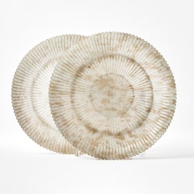 A Pair of Chinese Mughal-Style Carved Jade Flower Dishes Qianlong Mark, Qing Dynasty