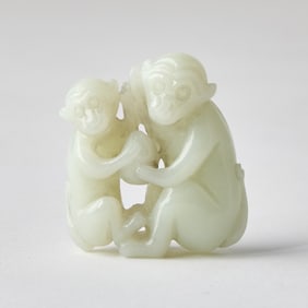 A Chinese White Jade 'Monkey Group' Qing Dynasty