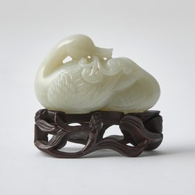 A Chinese White Jade Carving of 'Mandarin Ducks' Group Qing Dynasty