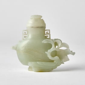 A Chinese Carved Celadon Jade Vase Qing Dynasty