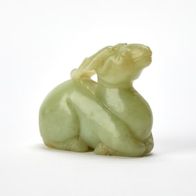 A Chinese Yellow Jade Carving of a Deer Late Qing-Republic Period
