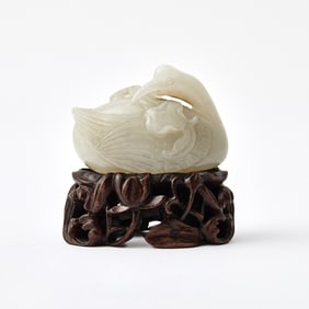 A Chinese White Jade Carving of a Crane Qing Dynasty