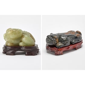 Two Chinese Carved Jade Qilin 18th/20th Century