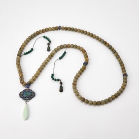 A Chinese Jade and Cloisonne Court Necklace Late Qing Dynasty
