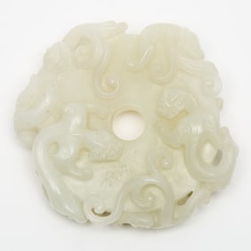 A Chinese Archaistic White Jade Bi Disc 20th century