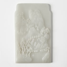 A Chinese Carved White Jade Table Screen Qing Dynasty