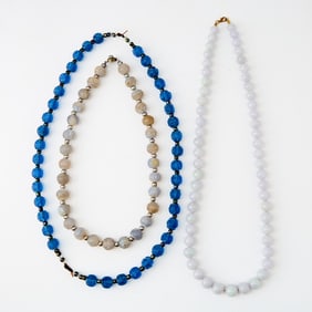 Three Chinese Hardstone Necklaces Qing Dynasty