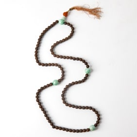A Chinese Wood and Jadeite Mala Necklace Republic Period