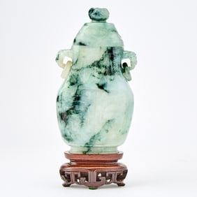 A Chinese Jadeite Vase and Cover Late Qing Dynasty