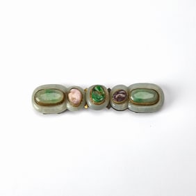 A Chinese Hardstone and Gilt Metal Buckle 19th century