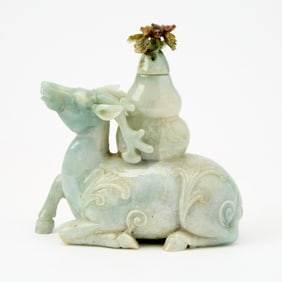 A Chinese Jadeite Figural Carving of a Qilin 20th century