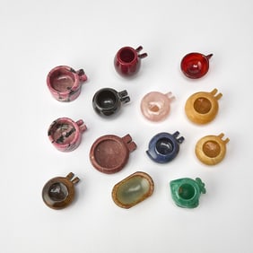 A Group of Chinese Hardstone Bird Feeders Qing Dyansty