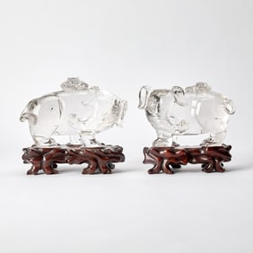 A Pair of Chinese Rock Crystal Elephants Late Qing Dynasty-Republic Period