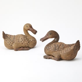 A Pair of Chinese Pottery Ducks Late Qing-Republic Period