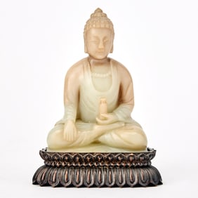 A Chinese Carved Hardstone Figure of Buddha 19th Century