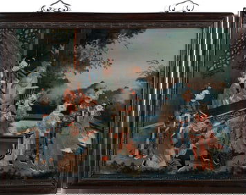A Chinese Reverse Glass Painting of a Courtly Scene Qing Dynasty