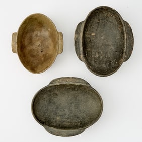 Three Chinese Glazed Pottery Earcups Han Dynasty and Later