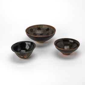 Three Chinese Black Glazed Pottery Bowls Song Dynasty or Later