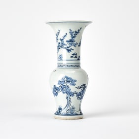 A Small Chinese Blue and White Porcelain Yenyen Vase 19th Century