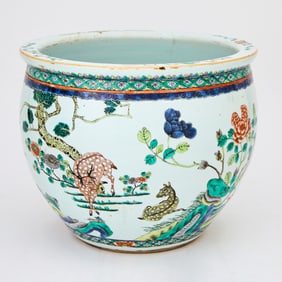 A Chinese Famille Verte Porcelain Jardiniere Qing Dynasty