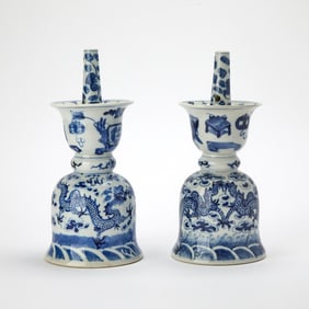 A Pair of Chinese Blue and White Porcelain Incense Holders 19th century