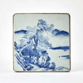 A Chinese Blue and White Porcelain Plaque Qing Dynasty