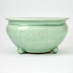 A Chinese Celadon Glazed Porcelain Tripod Censer Late Qing Dynasty