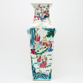 A Chinese Enameled Porcelain Square Vase Late Qing Dynasty