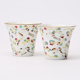 A Pair of Chinese Famille Rose Porcelain Cups Jixiang Ruyi Mark, Qing Dynasty